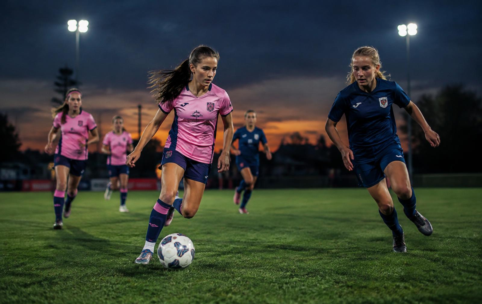 Girls competing in a football match